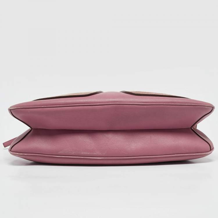 Pre Owned Salvatore Ferragamo Pink Leather and Suede Gancini Pocket Shoulder Bag