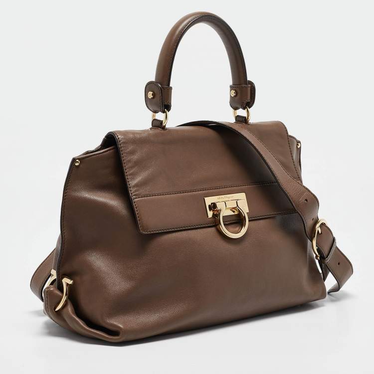 Pre Owned Salvatore Ferragamo Beige Leather Medium Sofia Top Handle Bag