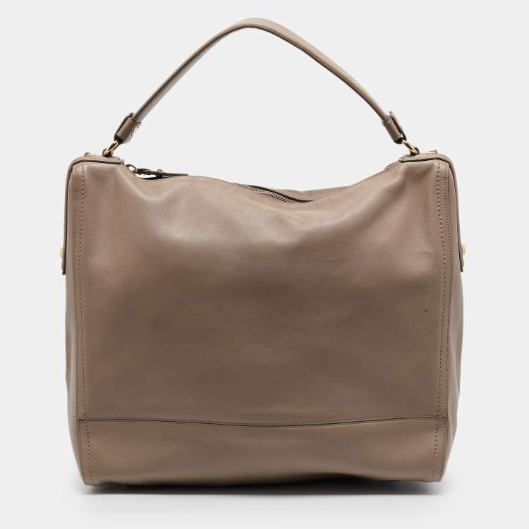 Pre Owned Salvatore Ferragamo Beige Leather Zipped Shoulder Bag