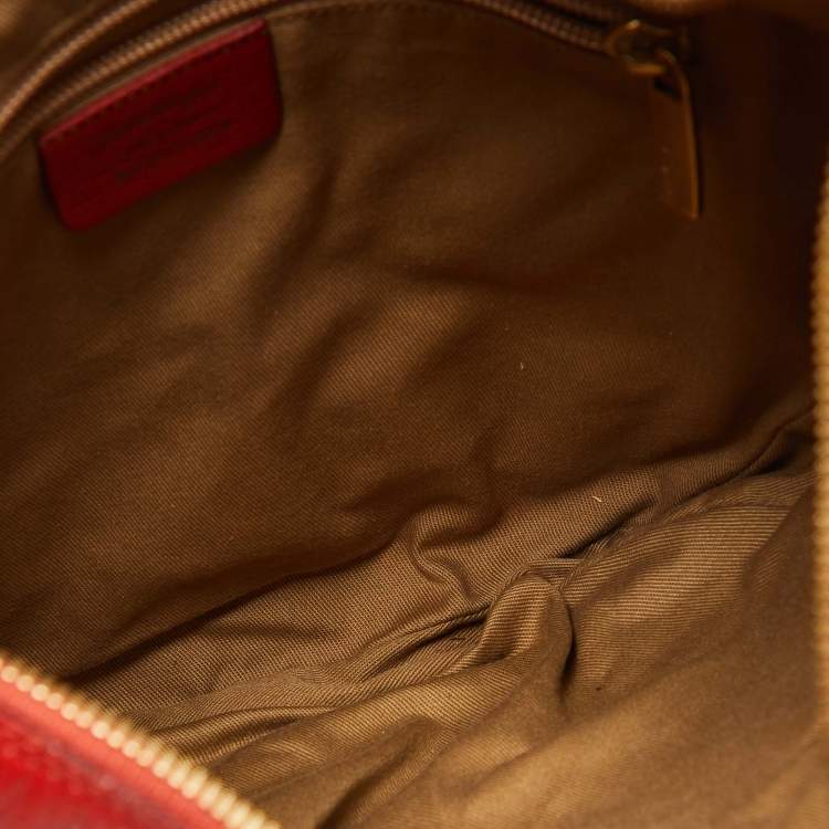 Pre Owned Salvatore Ferragamo Bright Red Leather and Fabric Logo Hobo