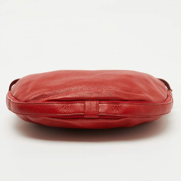 Pre Owned Salvatore Ferragamo Bright Red Leather and Fabric Logo Hobo