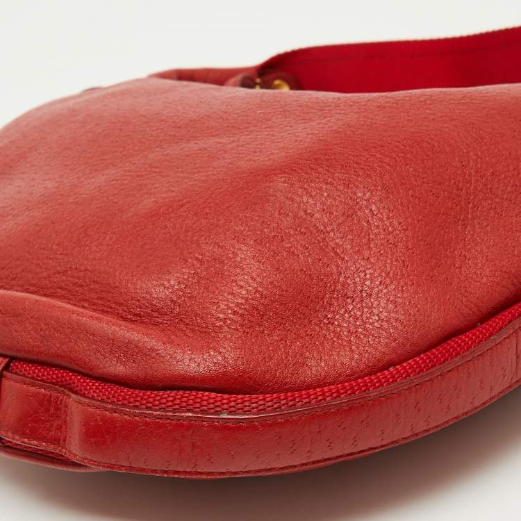 Pre Owned Salvatore Ferragamo Bright Red Leather and Fabric Logo Hobo