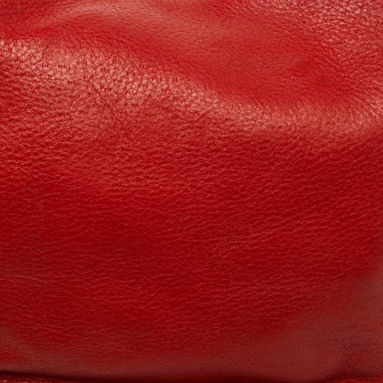 Pre Owned Salvatore Ferragamo Bright Red Leather and Fabric Logo Hobo