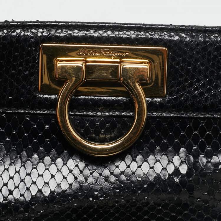 Pre Owned Salvatore Ferragamo Black Python Gancio Satchel