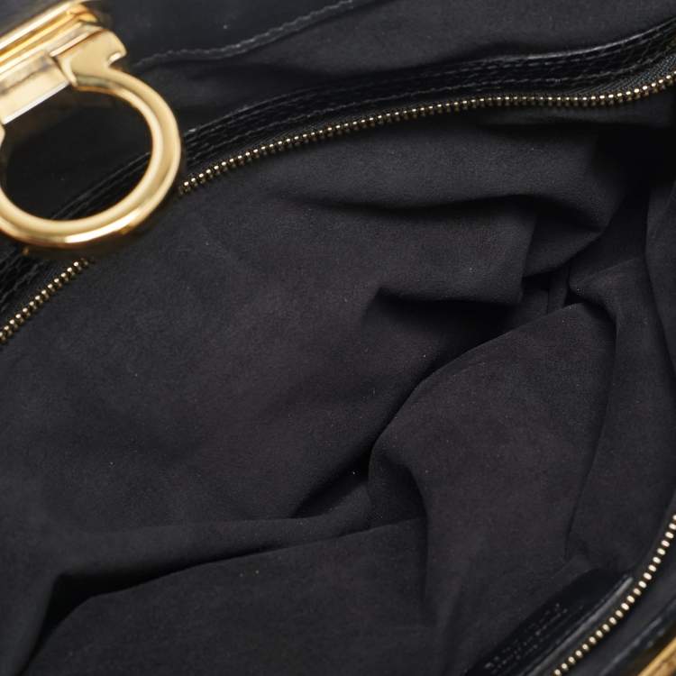 Pre Owned Salvatore Ferragamo Black Python Gancio Satchel