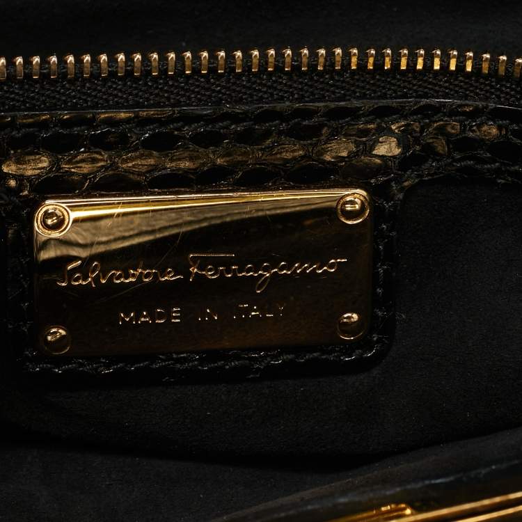 Pre Owned Salvatore Ferragamo Black Python Gancio Satchel