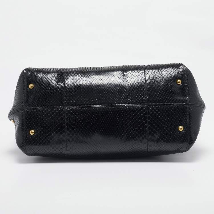 Pre Owned Salvatore Ferragamo Black Python Gancio Satchel