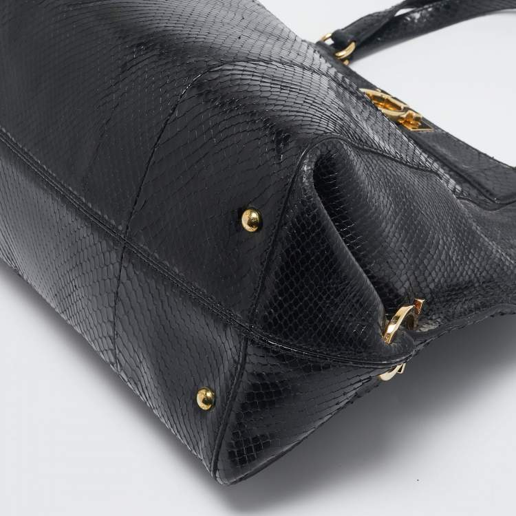 Pre Owned Salvatore Ferragamo Black Python Gancio Satchel