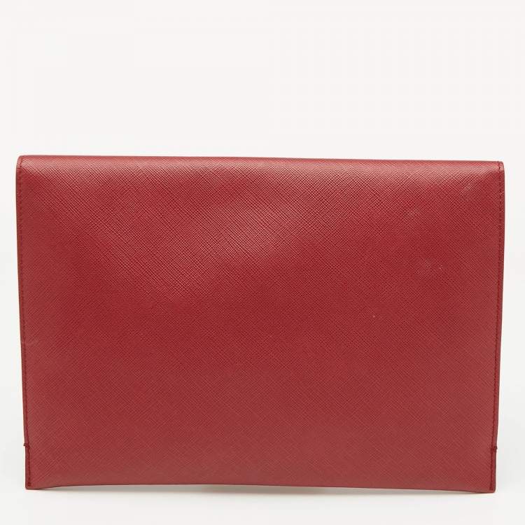 Pre Owned Salvatore Ferragamo Red Leather Miss Vara Slim Clutch