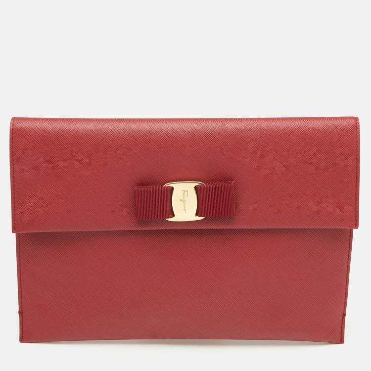 Pre Owned Salvatore Ferragamo Red Leather Miss Vara Slim Clutch