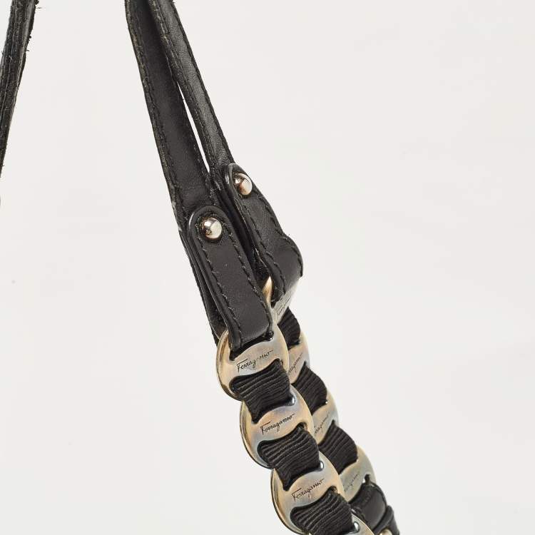 Pre Owned Salvatore Ferragamo Black Patent and Leather Bow Chain Tote
