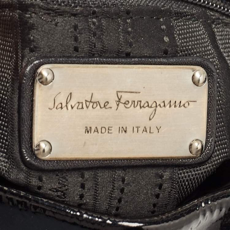 Pre Owned Salvatore Ferragamo Black Patent and Leather Bow Chain Tote