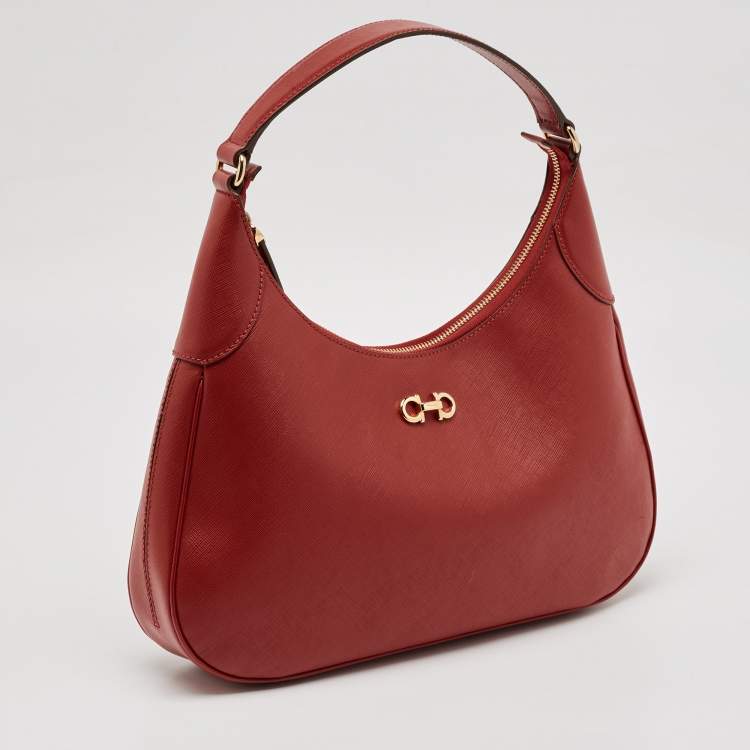 Pre Owned Salvatore Ferragamo Red Leather Gancini Romana Hobo