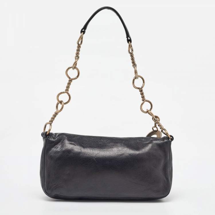مملوكة مسبقًا Salvatore Ferragamo Black Leather Chain Flap Shoulder Bag