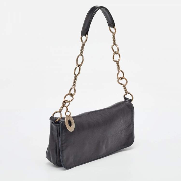 مملوكة مسبقًا Salvatore Ferragamo Black Leather Chain Flap Shoulder Bag
