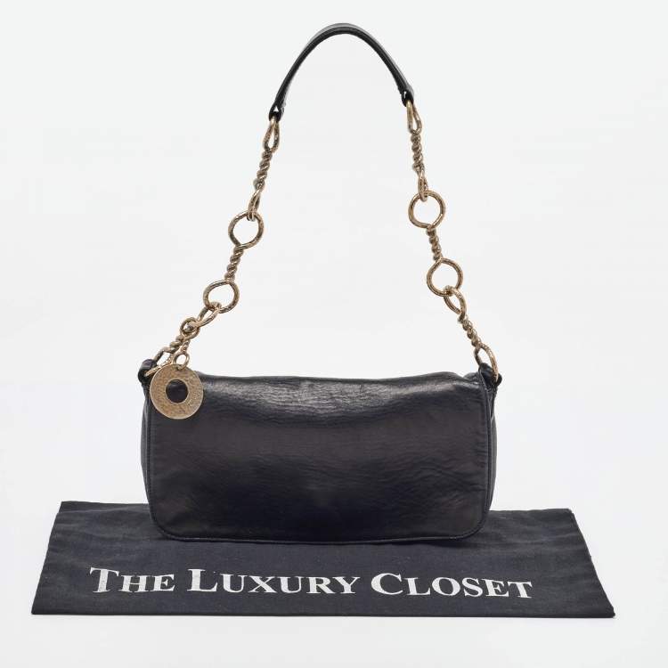 مملوكة مسبقًا Salvatore Ferragamo Black Leather Chain Flap Shoulder Bag