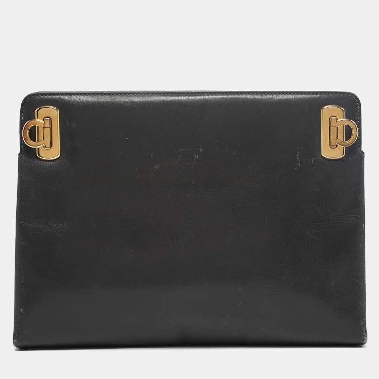 Pre Owned Salvatore Ferragamo Dark Grey Leather Clutch