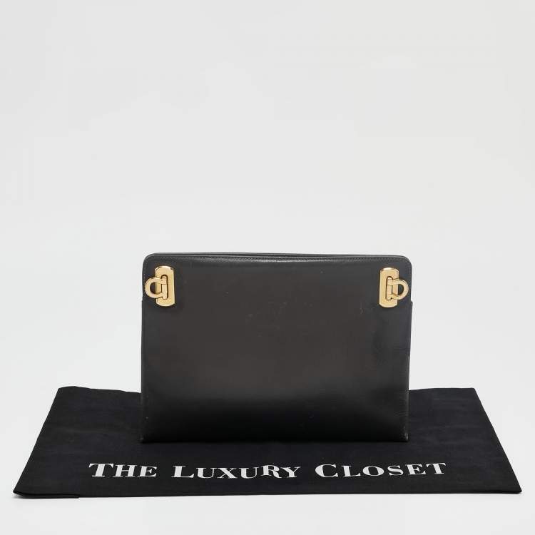 Pre Owned Salvatore Ferragamo Dark Grey Leather Clutch