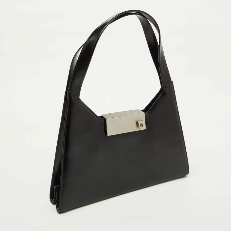 Pre Owned Salvatore Ferragamo Black Leather Shoulder Bag