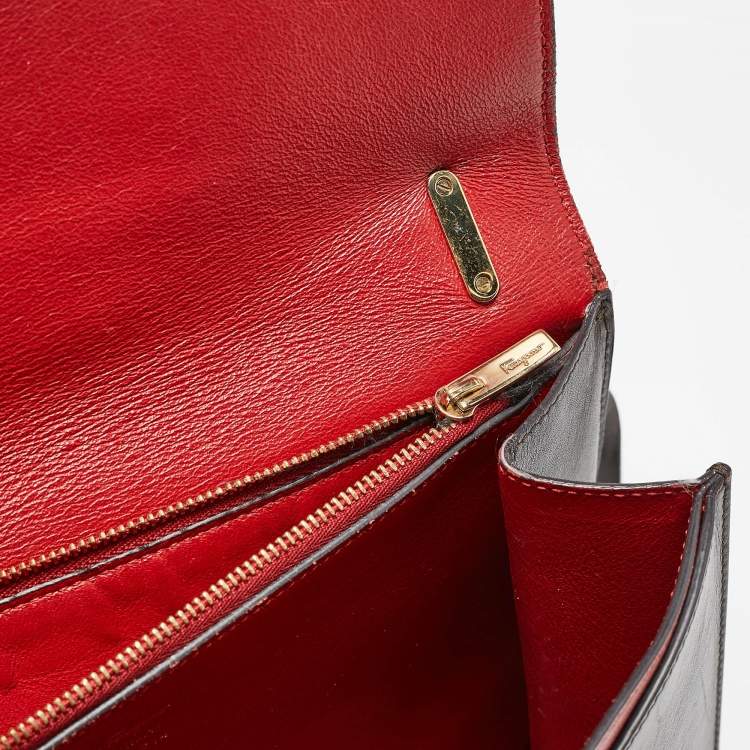 Pre Owned Salvatore Ferragamo Dark Brown Leather Gancio Shoulder Bag