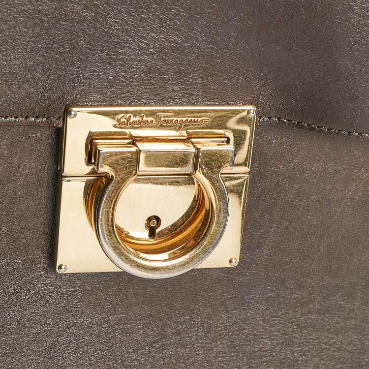 Pre Owned Salvatore Ferragamo Dark Brown Leather Gancio Shoulder Bag