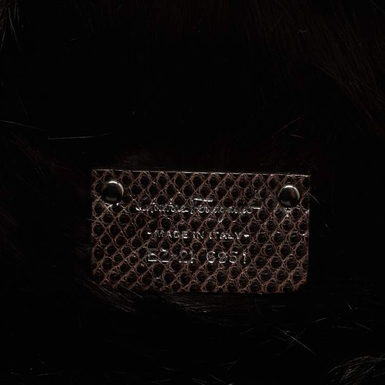 Pre Owned Salvatore Ferragamo Brown Wood Beaded and Lizard Shoulder Bag