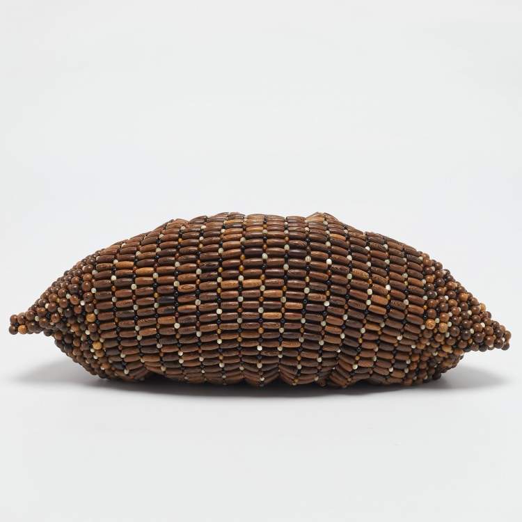 Pre Owned Salvatore Ferragamo Brown Wood Beaded and Lizard Shoulder Bag