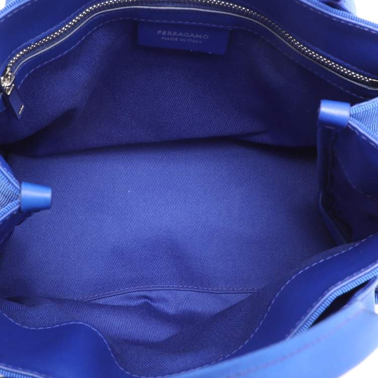 Pre Owned Salvatore Ferragamo Blue Logo Print Nylon Tote