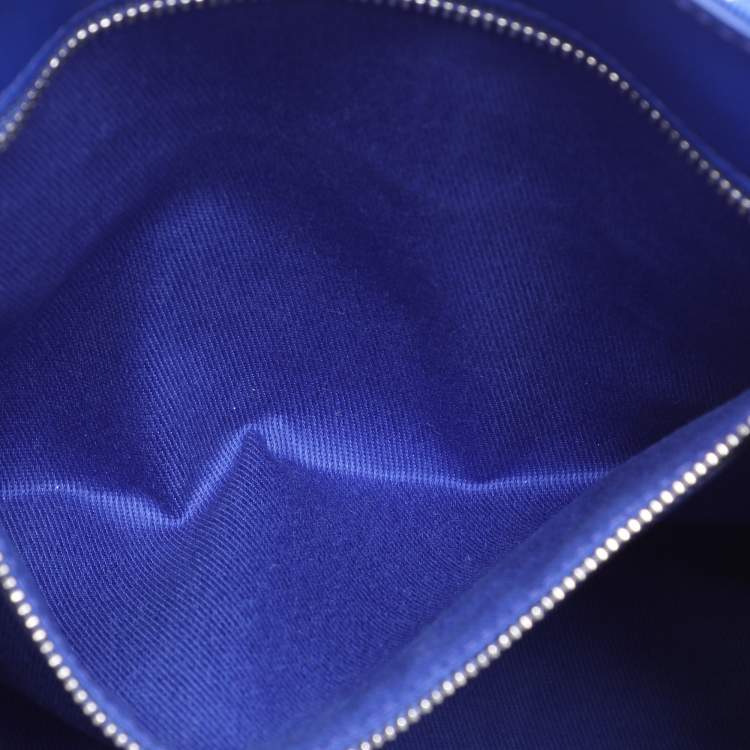 Pre Owned Salvatore Ferragamo Blue Logo Print Nylon Tote