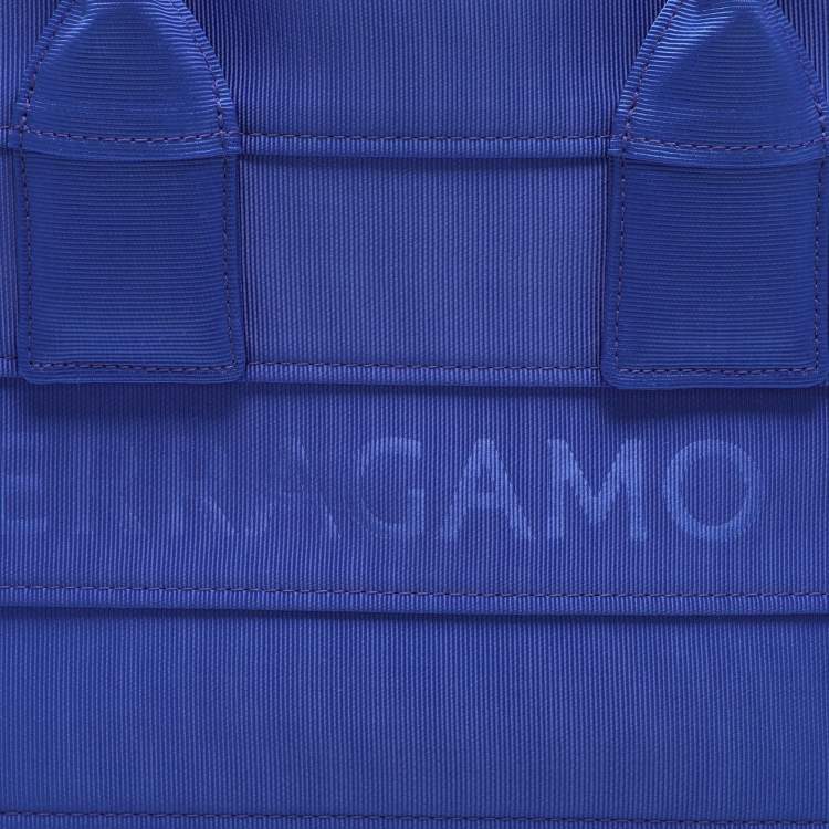 Pre Owned Salvatore Ferragamo Blue Logo Print Nylon Tote