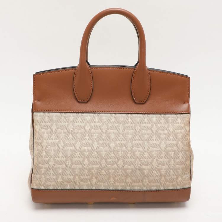 Pre Owned Salvatore Ferragamo Beige/Brown Canvas and Leather Medium The Studio Tote