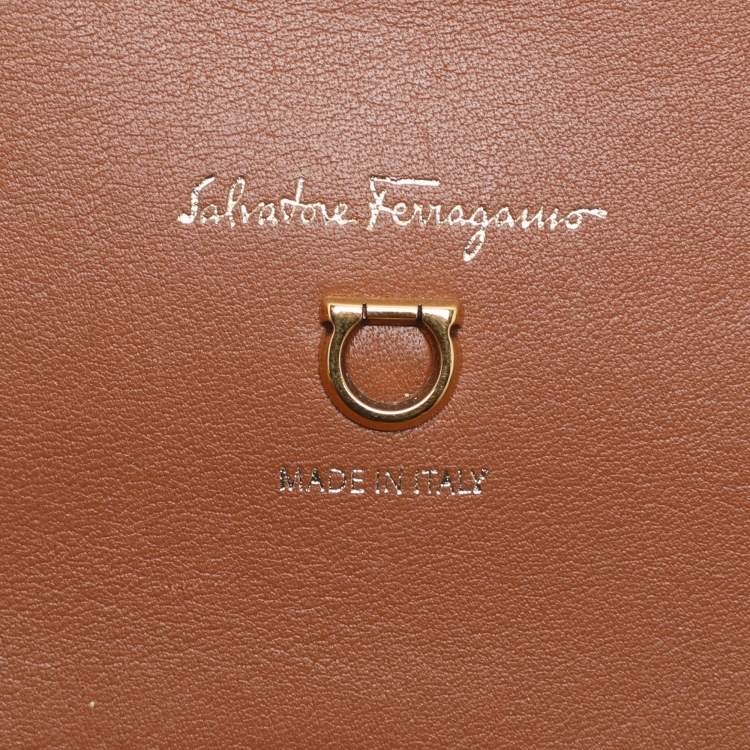 Pre Owned Salvatore Ferragamo Beige/Brown Canvas and Leather Medium The Studio Tote