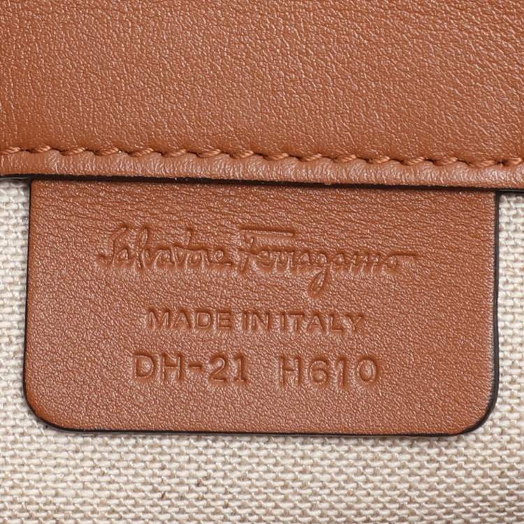 Pre Owned Salvatore Ferragamo Beige/Brown Canvas and Leather Medium The Studio Tote