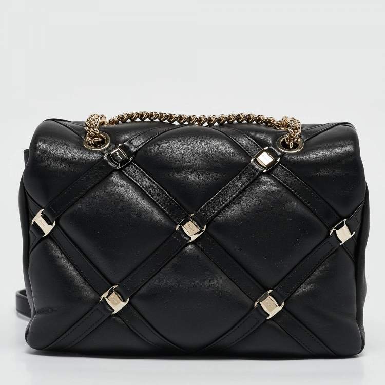 Pre Owned Salvatore Ferragamo Black Quilted Leather Vara Soft Shoulder Bag