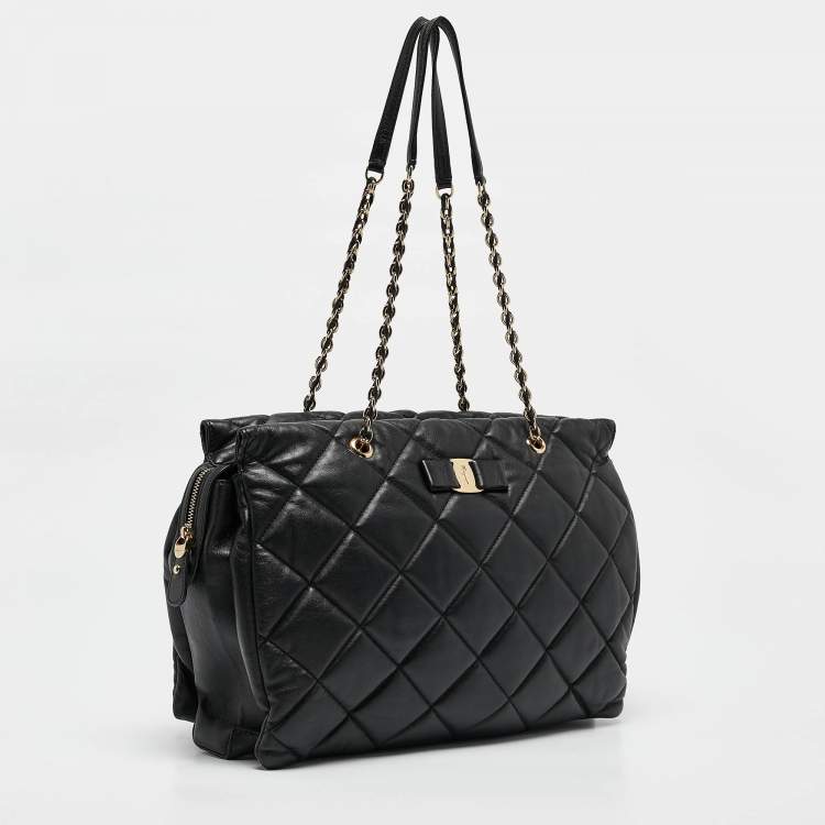 Pre Owned Salvatore Ferragamo Black Quilted Leather Ginette Chain Shoulder Bag