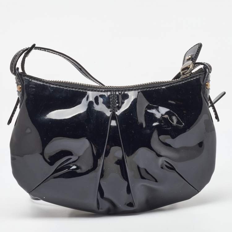Pre Owned Salvatore Ferragamo Black Patent Leather Vara Bow Shoulder Bag