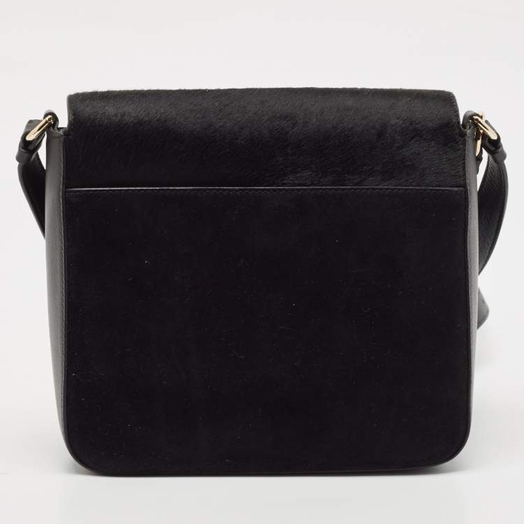 Pre Owned Salvatore Ferragamo Black Calf Hair and Leather Gancini Lock Shoulder Bag