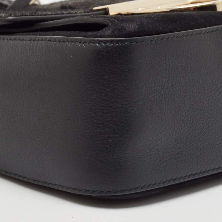 Pre Owned Salvatore Ferragamo Black Calf Hair and Leather Gancini Lock Shoulder Bag