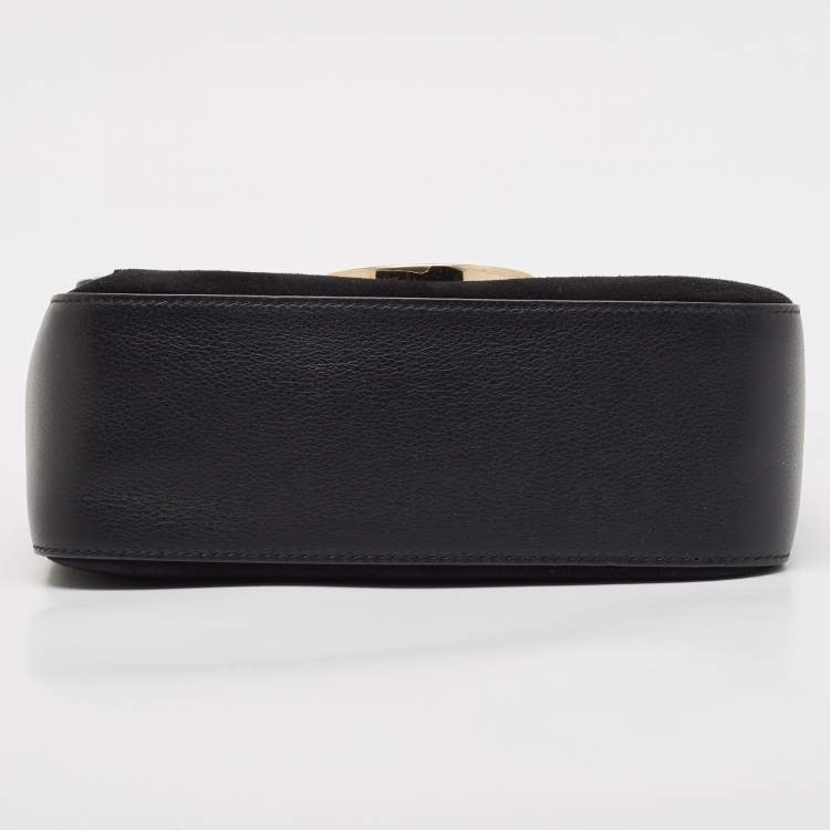 Pre Owned Salvatore Ferragamo Black Calf Hair and Leather Gancini Lock Shoulder Bag