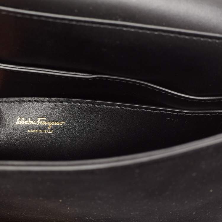 Pre Owned Salvatore Ferragamo Black Calf Hair and Leather Gancini Lock Shoulder Bag