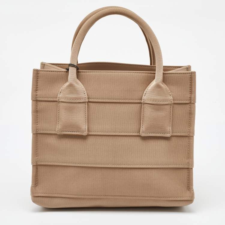 Pre Owned Salvatore Ferragamo Beige Signature Fabric Logo Small Tote