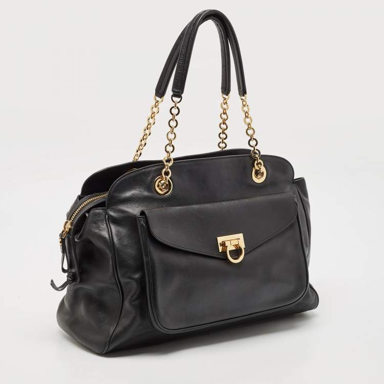 Pre Owned Salvatore Ferragamo Black Leather Aline Shoulder Bag
