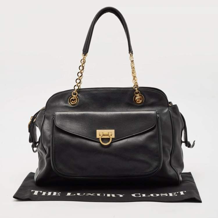 Pre Owned Salvatore Ferragamo Black Leather Aline Shoulder Bag