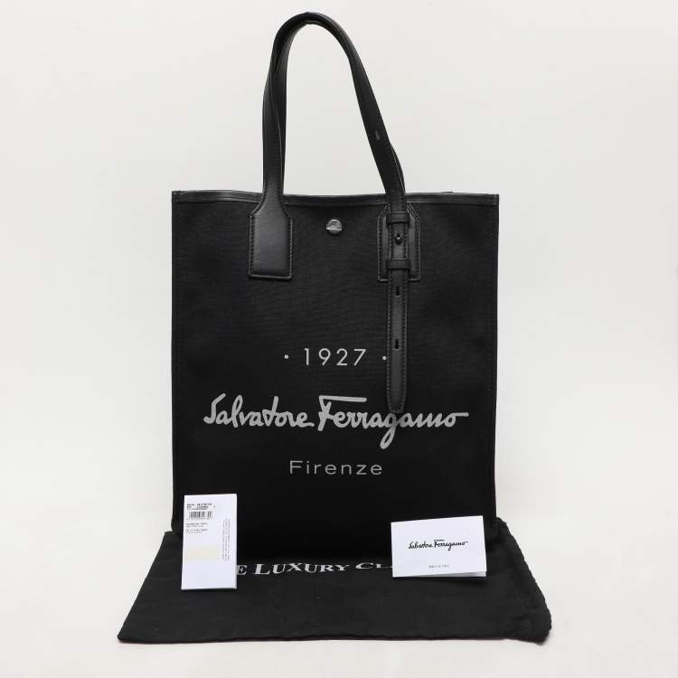 Pre Owned Salvatore Ferragamo Black Canvas and Leather Shopper Tote