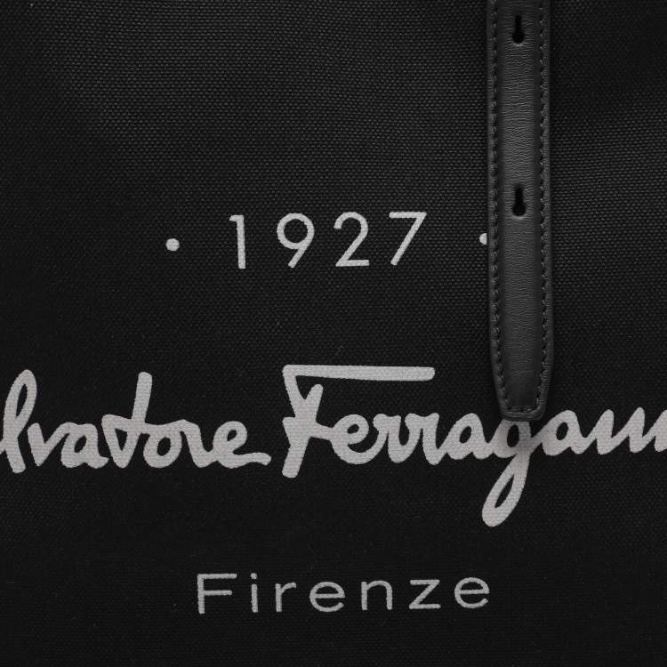 Pre Owned Salvatore Ferragamo Black Canvas and Leather Shopper Tote