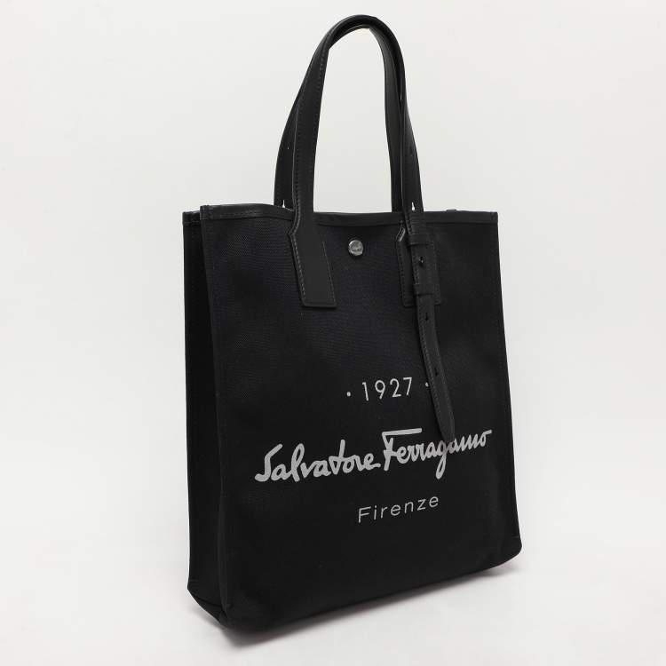 Pre Owned Salvatore Ferragamo Black Canvas and Leather Shopper Tote