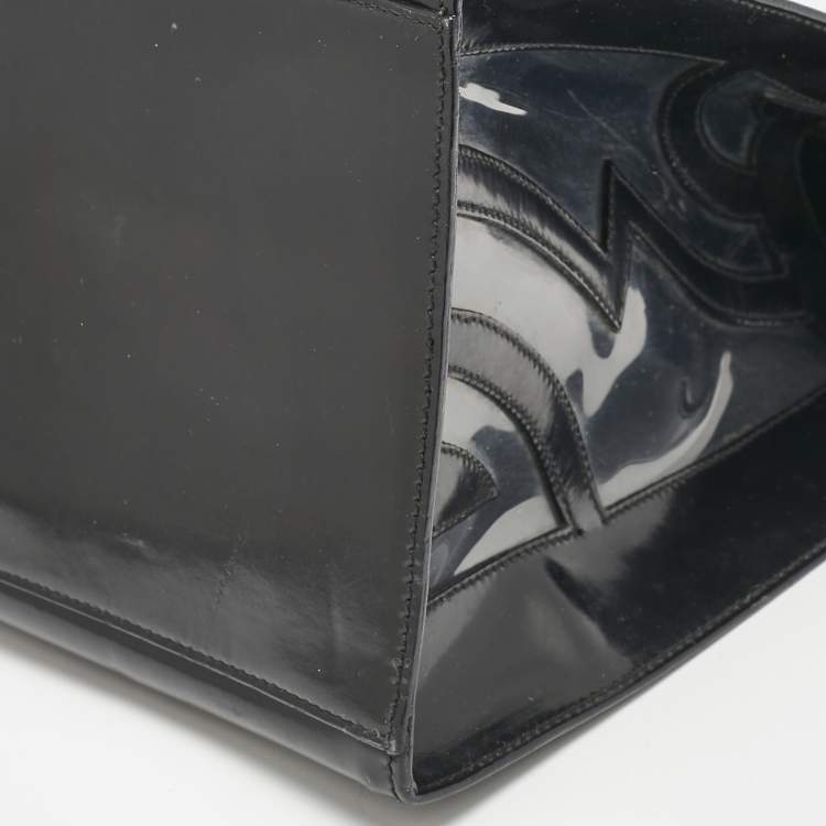 Pre Owned Salvatore Ferragamo Black/Clear Patent Leather and PVC Satchel