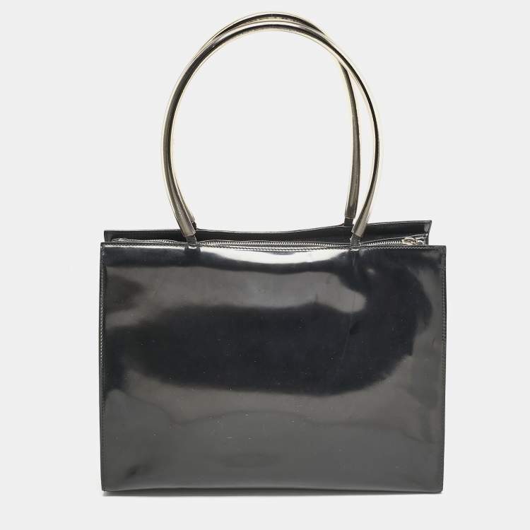 Pre Owned Salvatore Ferragamo Black/Clear Patent Leather and PVC Satchel