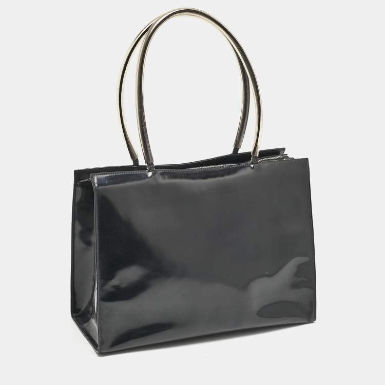 Pre Owned Salvatore Ferragamo Black/Clear Patent Leather and PVC Satchel