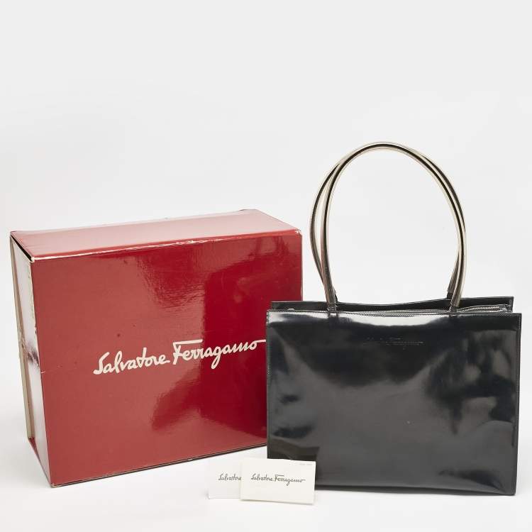 Pre Owned Salvatore Ferragamo Black/Clear Patent Leather and PVC Satchel